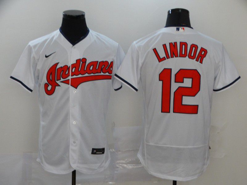 Men Cleveland Indians 12 Lindor White Elite Nike Elite MLB Jerseys